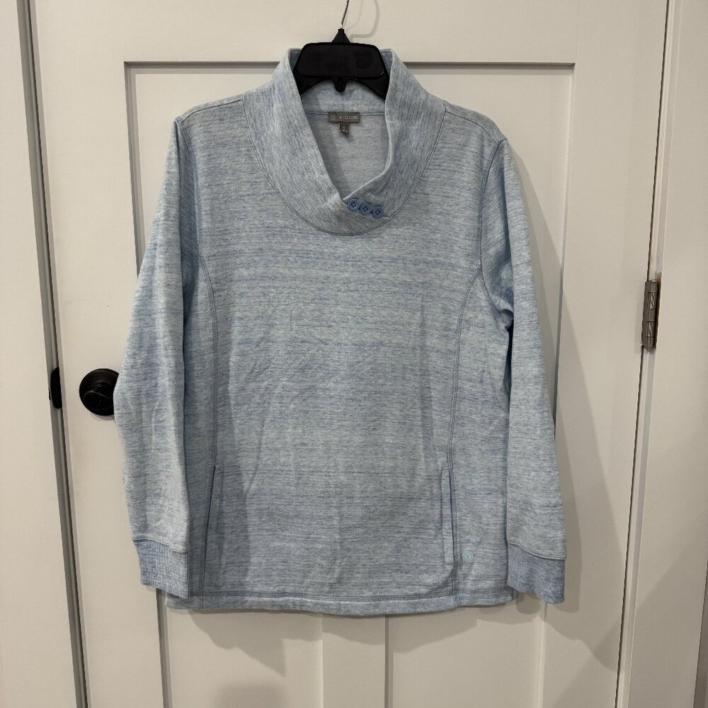 T by Talbots Blue Long Sleeve Fleece Shawl Collar Pockets Women Size Large